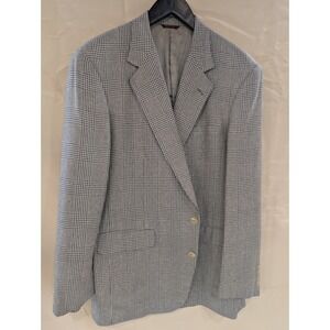 Corbin Parisian Men's Glen Plaid Blazer Size 48L Gray Blue Made in USA Wool